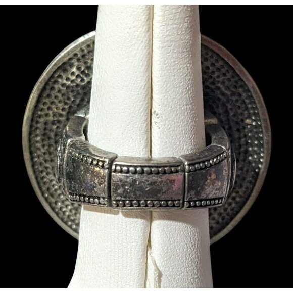 Grace Adele Floral Brutalist Shield Silver Tone Stretch Statement Ring - Picture 4 of 10